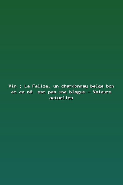 Vin : La Falize, un chardonnay belge bon et ce n’est pas une blague – Valeurs actuelles Featured: Vin : La Falize, un chardonnay belge bon et ce n’est pas une blague - Valeurs actuelles
